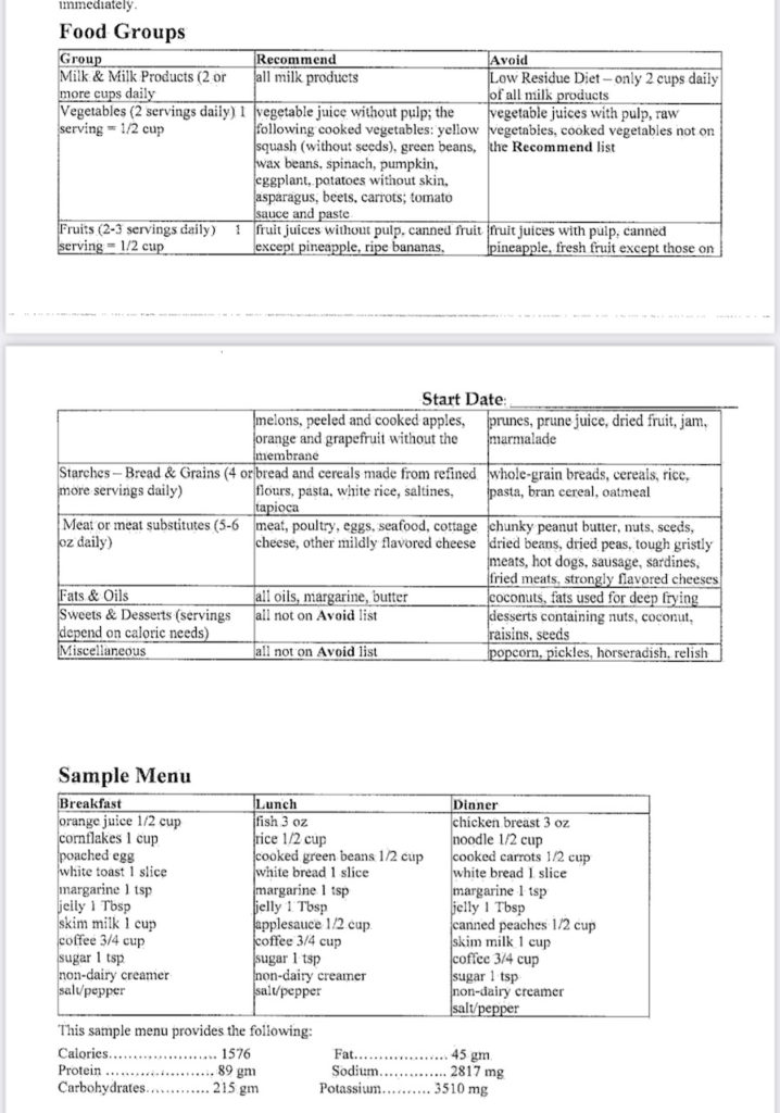 Colonoscopy Meal Plan