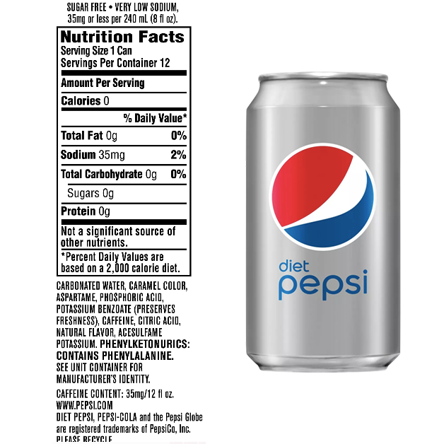 Diet Pepsi Nutritional Chart